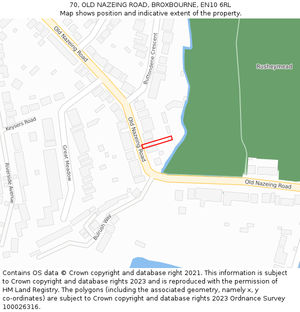 70, OLD NAZEING ROAD, BROXBOURNE, EN10 6RL: Location map and indicative extent of plot