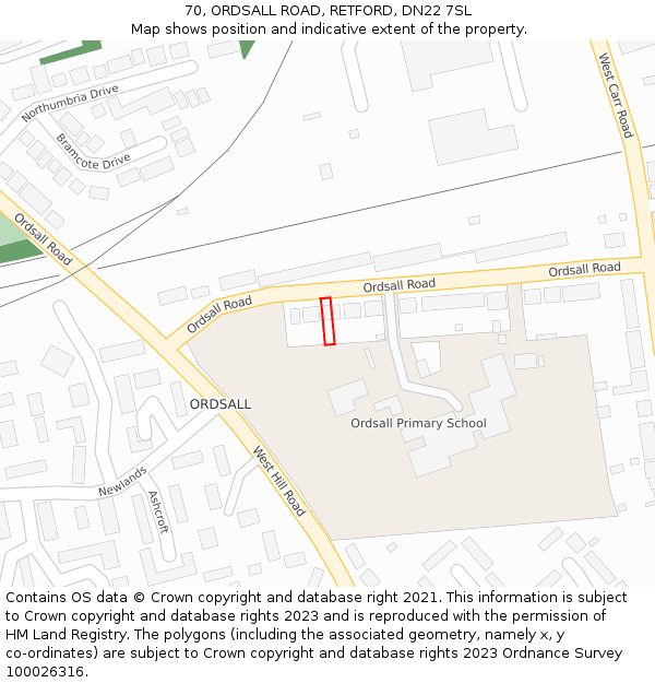 70, ORDSALL ROAD, RETFORD, DN22 7SL: Location map and indicative extent of plot