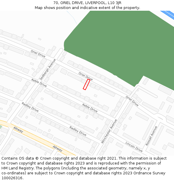 70, ORIEL DRIVE, LIVERPOOL, L10 3JR: Location map and indicative extent of plot