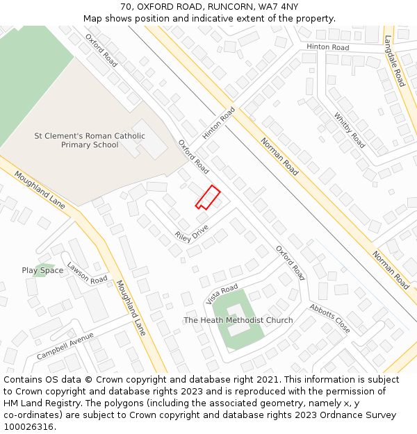 70, OXFORD ROAD, RUNCORN, WA7 4NY: Location map and indicative extent of plot