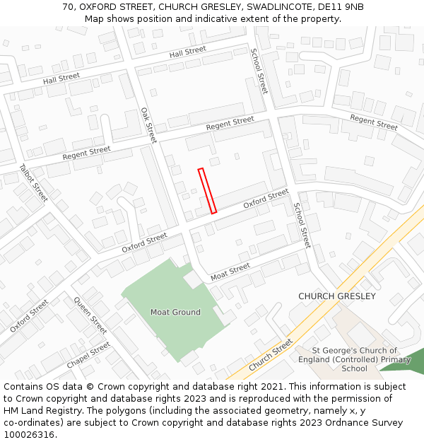 70, OXFORD STREET, CHURCH GRESLEY, SWADLINCOTE, DE11 9NB: Location map and indicative extent of plot