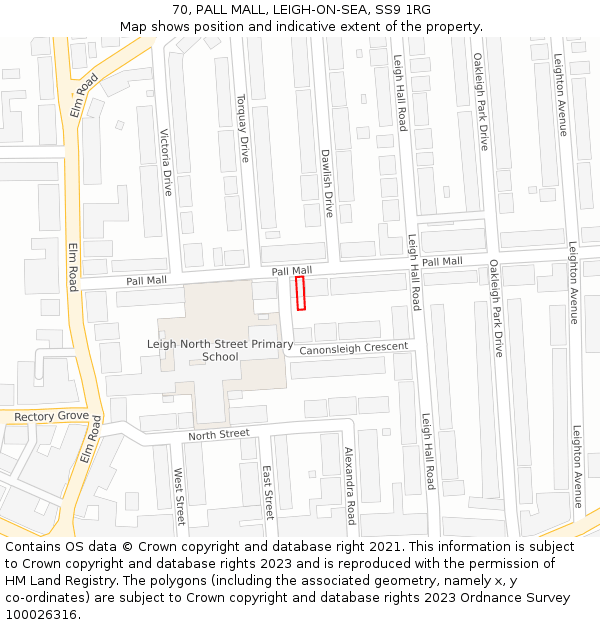 70, PALL MALL, LEIGH-ON-SEA, SS9 1RG: Location map and indicative extent of plot