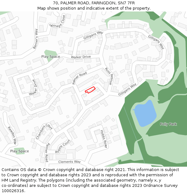 70, PALMER ROAD, FARINGDON, SN7 7FR: Location map and indicative extent of plot