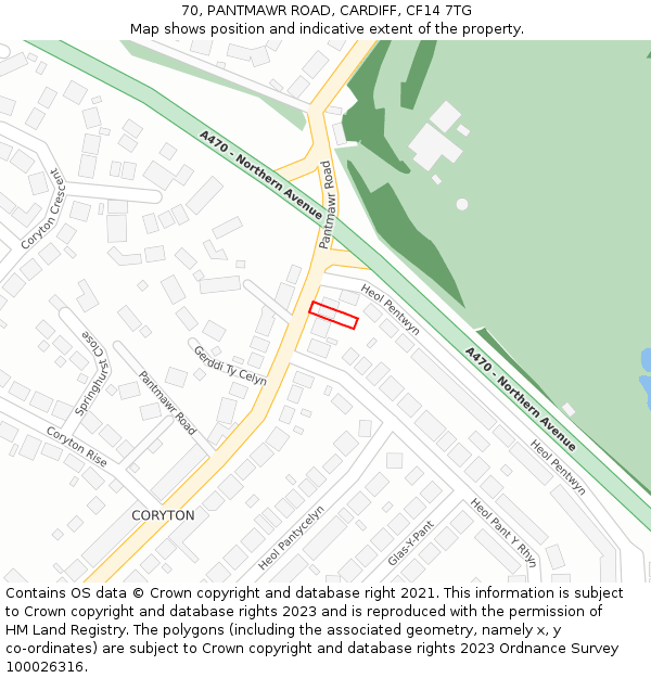 70, PANTMAWR ROAD, CARDIFF, CF14 7TG: Location map and indicative extent of plot