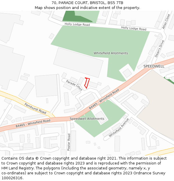 70, PARADE COURT, BRISTOL, BS5 7TB: Location map and indicative extent of plot