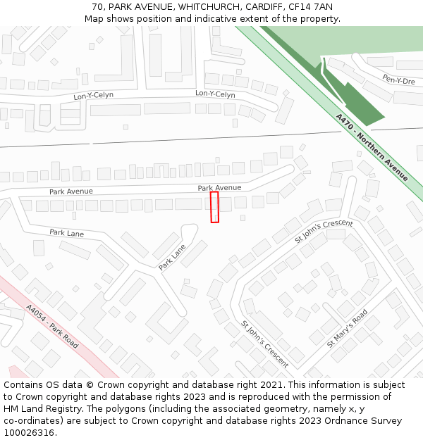 70, PARK AVENUE, WHITCHURCH, CARDIFF, CF14 7AN: Location map and indicative extent of plot