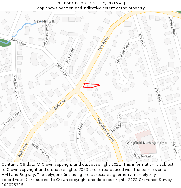 70, PARK ROAD, BINGLEY, BD16 4EJ: Location map and indicative extent of plot