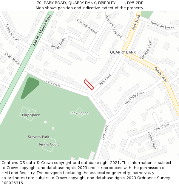 70, PARK ROAD, QUARRY BANK, BRIERLEY HILL, DY5 2DF: Location map and indicative extent of plot