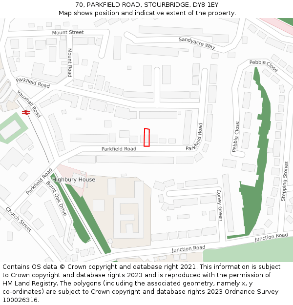 70, PARKFIELD ROAD, STOURBRIDGE, DY8 1EY: Location map and indicative extent of plot