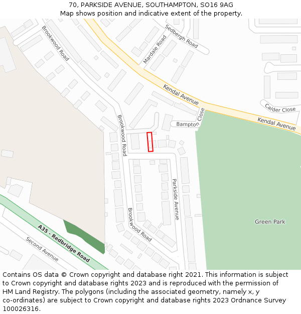 70, PARKSIDE AVENUE, SOUTHAMPTON, SO16 9AG: Location map and indicative extent of plot