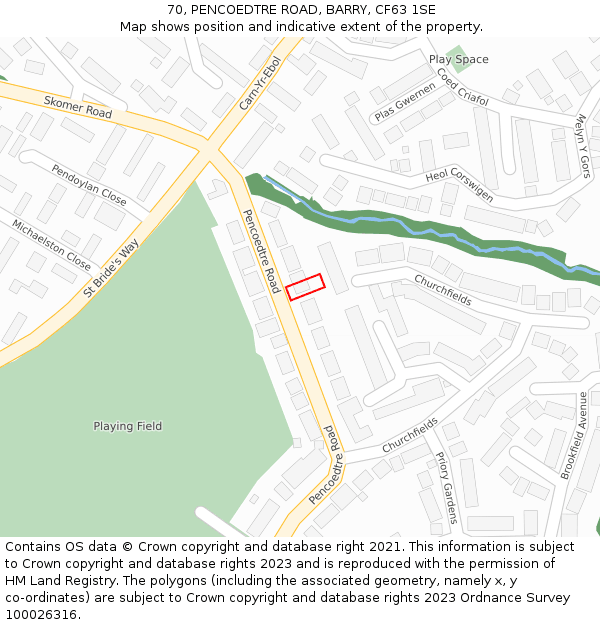 70, PENCOEDTRE ROAD, BARRY, CF63 1SE: Location map and indicative extent of plot