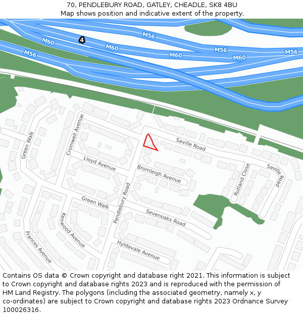 70, PENDLEBURY ROAD, GATLEY, CHEADLE, SK8 4BU: Location map and indicative extent of plot