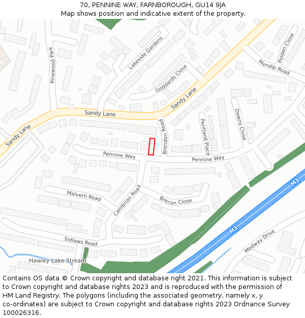 70, PENNINE WAY, FARNBOROUGH, GU14 9JA: Location map and indicative extent of plot
