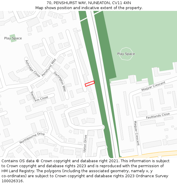 70, PENSHURST WAY, NUNEATON, CV11 4XN: Location map and indicative extent of plot