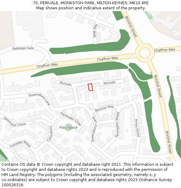 70, PERIVALE, MONKSTON PARK, MILTON KEYNES, MK10 9PE: Location map and indicative extent of plot