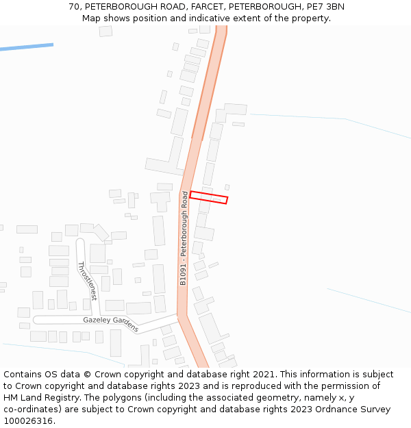70, PETERBOROUGH ROAD, FARCET, PETERBOROUGH, PE7 3BN: Location map and indicative extent of plot