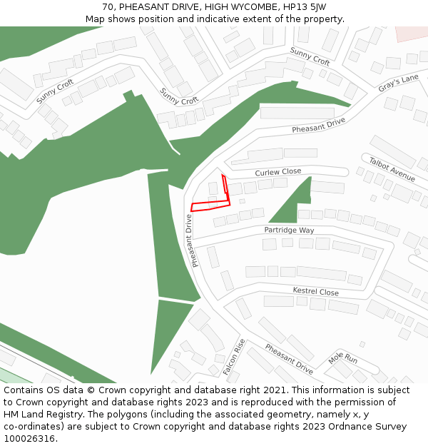 70, PHEASANT DRIVE, HIGH WYCOMBE, HP13 5JW: Location map and indicative extent of plot