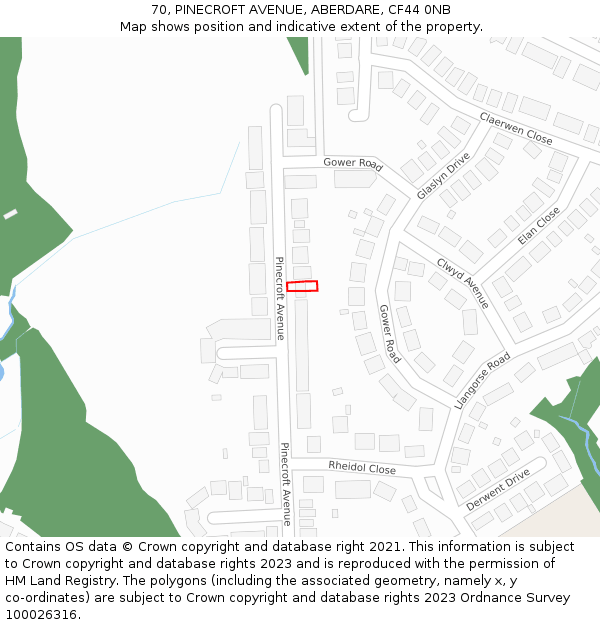 70, PINECROFT AVENUE, ABERDARE, CF44 0NB: Location map and indicative extent of plot