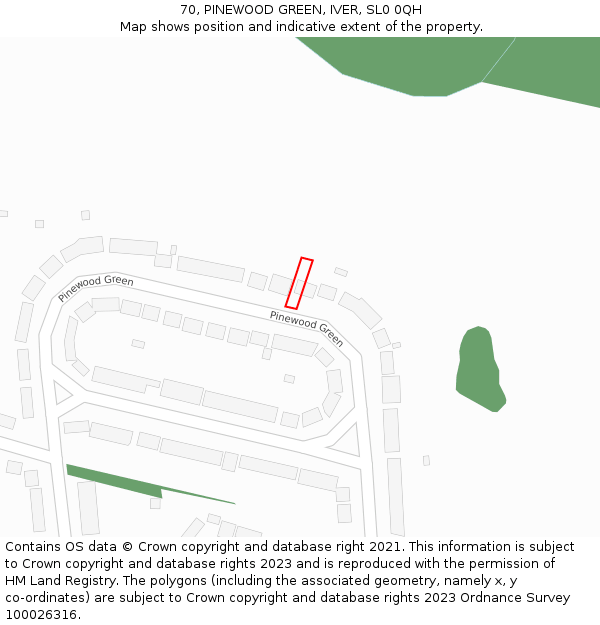 70, PINEWOOD GREEN, IVER, SL0 0QH: Location map and indicative extent of plot