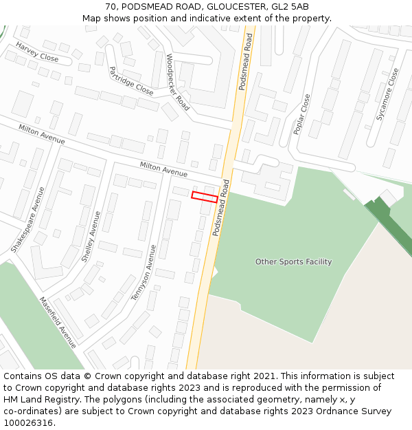 70, PODSMEAD ROAD, GLOUCESTER, GL2 5AB: Location map and indicative extent of plot