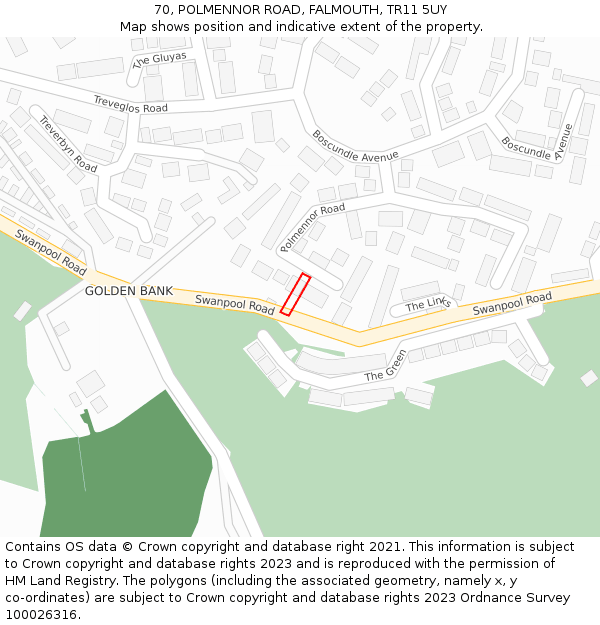 70, POLMENNOR ROAD, FALMOUTH, TR11 5UY: Location map and indicative extent of plot