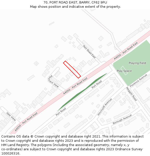 70, PORT ROAD EAST, BARRY, CF62 9PU: Location map and indicative extent of plot