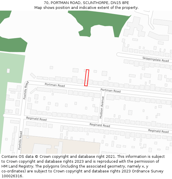 70, PORTMAN ROAD, SCUNTHORPE, DN15 8PE: Location map and indicative extent of plot