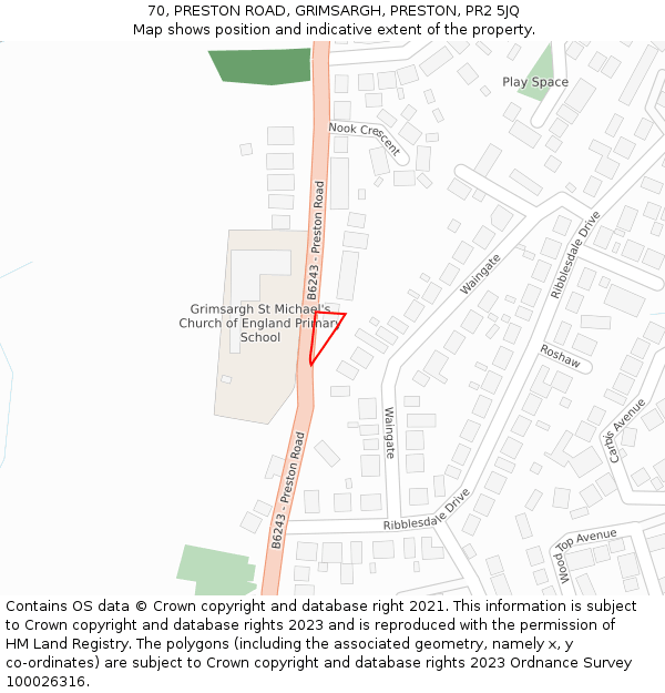 70, PRESTON ROAD, GRIMSARGH, PRESTON, PR2 5JQ: Location map and indicative extent of plot