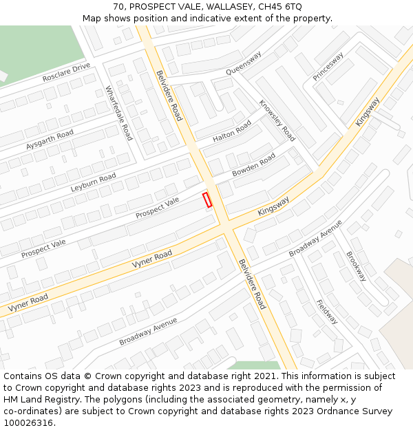 70, PROSPECT VALE, WALLASEY, CH45 6TQ: Location map and indicative extent of plot