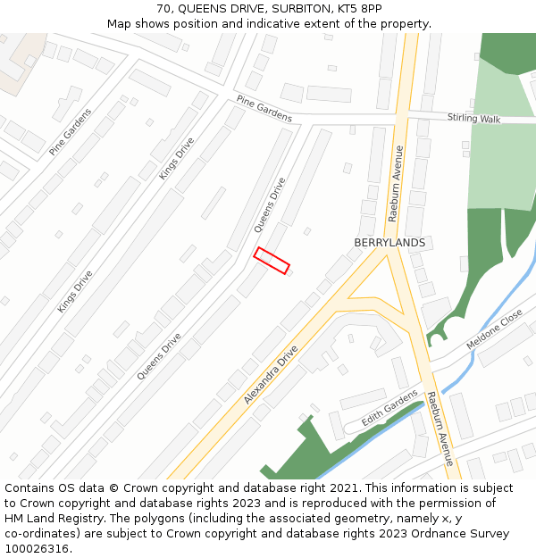 70, QUEENS DRIVE, SURBITON, KT5 8PP: Location map and indicative extent of plot