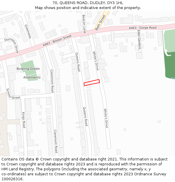 70, QUEENS ROAD, DUDLEY, DY3 1HL: Location map and indicative extent of plot