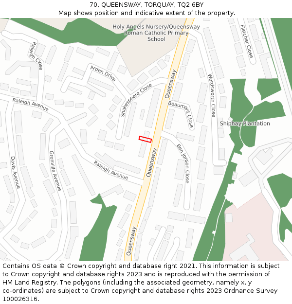 70, QUEENSWAY, TORQUAY, TQ2 6BY: Location map and indicative extent of plot