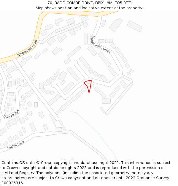 70, RADDICOMBE DRIVE, BRIXHAM, TQ5 0EZ: Location map and indicative extent of plot