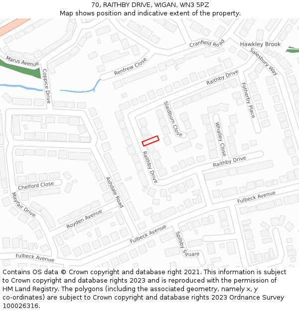 70, RAITHBY DRIVE, WIGAN, WN3 5PZ: Location map and indicative extent of plot