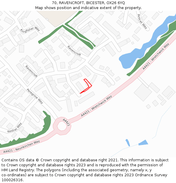 70, RAVENCROFT, BICESTER, OX26 6YQ: Location map and indicative extent of plot