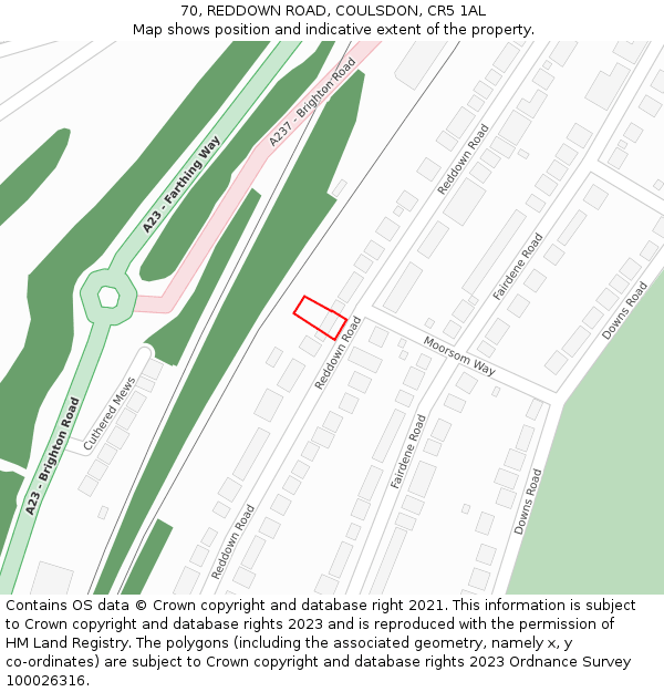 70, REDDOWN ROAD, COULSDON, CR5 1AL: Location map and indicative extent of plot