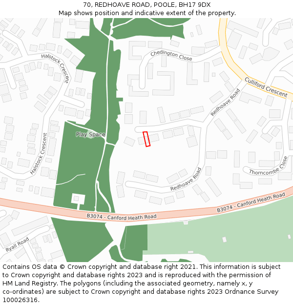 70, REDHOAVE ROAD, POOLE, BH17 9DX: Location map and indicative extent of plot