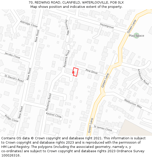 70, REDWING ROAD, CLANFIELD, WATERLOOVILLE, PO8 0LX: Location map and indicative extent of plot