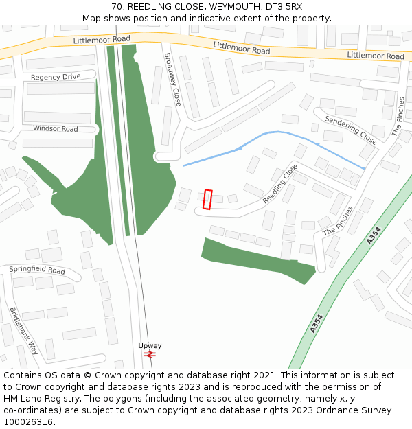 70, REEDLING CLOSE, WEYMOUTH, DT3 5RX: Location map and indicative extent of plot