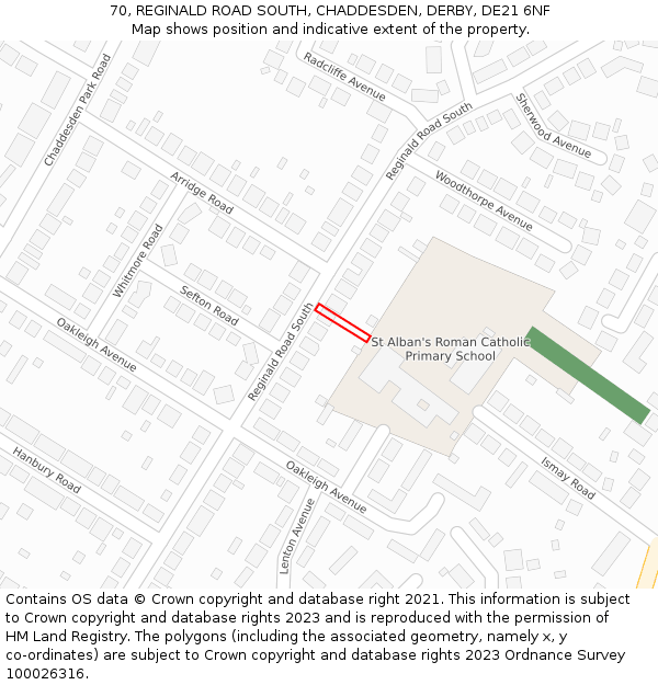 70, REGINALD ROAD SOUTH, CHADDESDEN, DERBY, DE21 6NF: Location map and indicative extent of plot