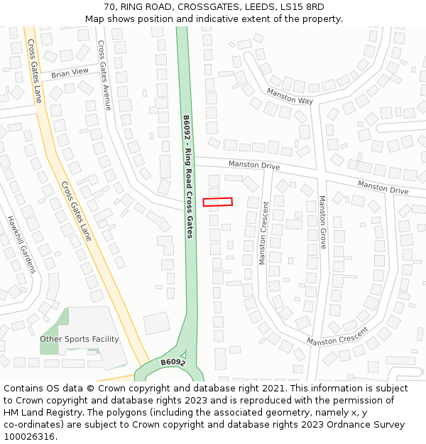 70, RING ROAD, CROSSGATES, LEEDS, LS15 8RD: Location map and indicative extent of plot