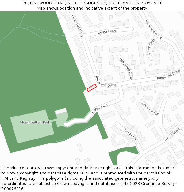 70, RINGWOOD DRIVE, NORTH BADDESLEY, SOUTHAMPTON, SO52 9GT: Location map and indicative extent of plot