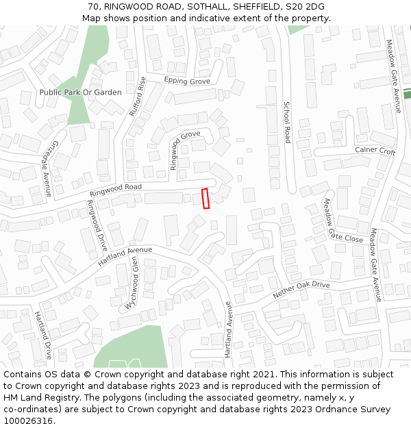 70, RINGWOOD ROAD, SOTHALL, SHEFFIELD, S20 2DG: Location map and indicative extent of plot