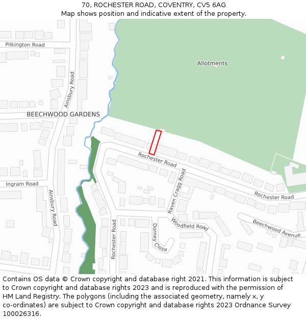 70, ROCHESTER ROAD, COVENTRY, CV5 6AG: Location map and indicative extent of plot