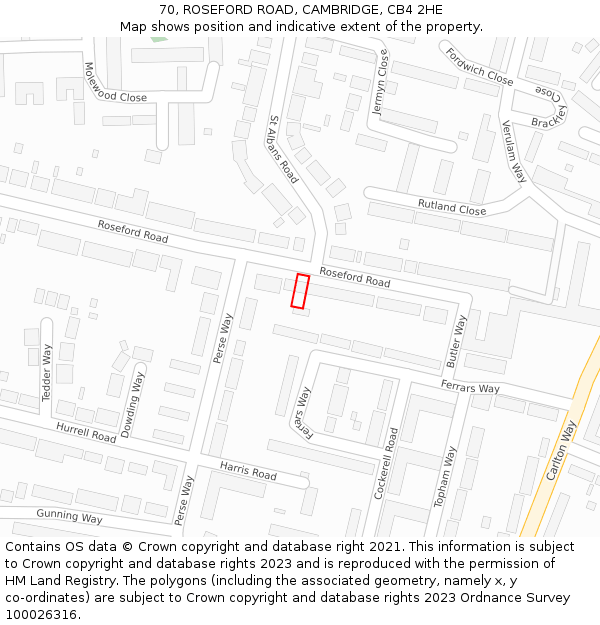 70, ROSEFORD ROAD, CAMBRIDGE, CB4 2HE: Location map and indicative extent of plot