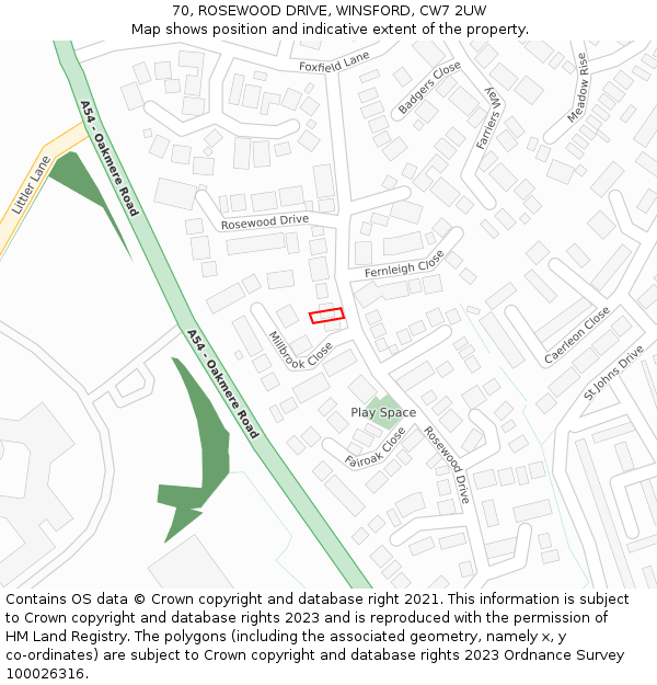 70, ROSEWOOD DRIVE, WINSFORD, CW7 2UW: Location map and indicative extent of plot