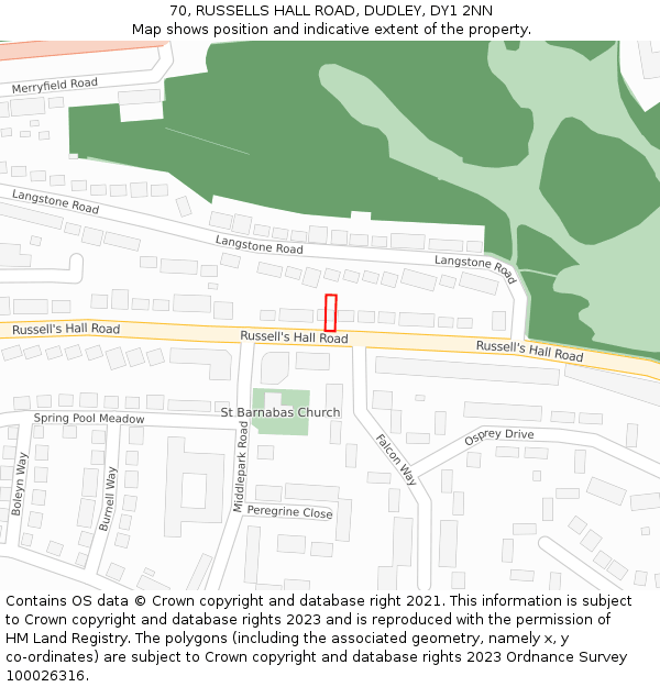 70, RUSSELLS HALL ROAD, DUDLEY, DY1 2NN: Location map and indicative extent of plot