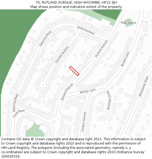 70, RUTLAND AVENUE, HIGH WYCOMBE, HP12 3JH: Location map and indicative extent of plot