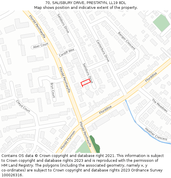 70, SALISBURY DRIVE, PRESTATYN, LL19 8DL: Location map and indicative extent of plot