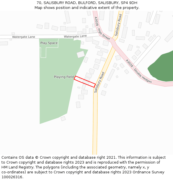 70, SALISBURY ROAD, BULFORD, SALISBURY, SP4 9DH: Location map and indicative extent of plot